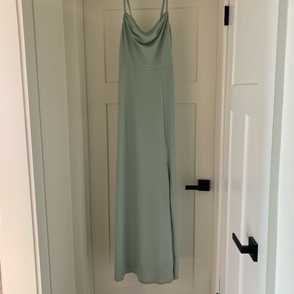 Birdy Grey cowl neck bridesmaids in color seaglass